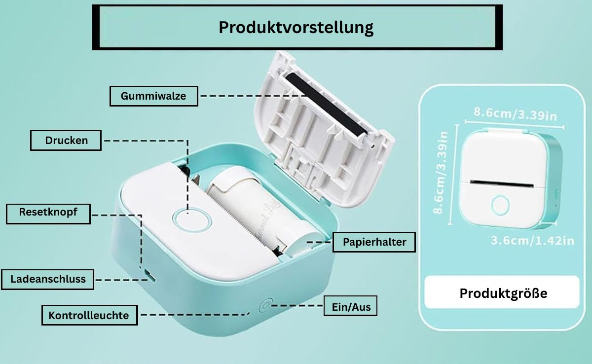 Mini-Drucker (App-gesteuert) + 3 GRATIS Papierrollen